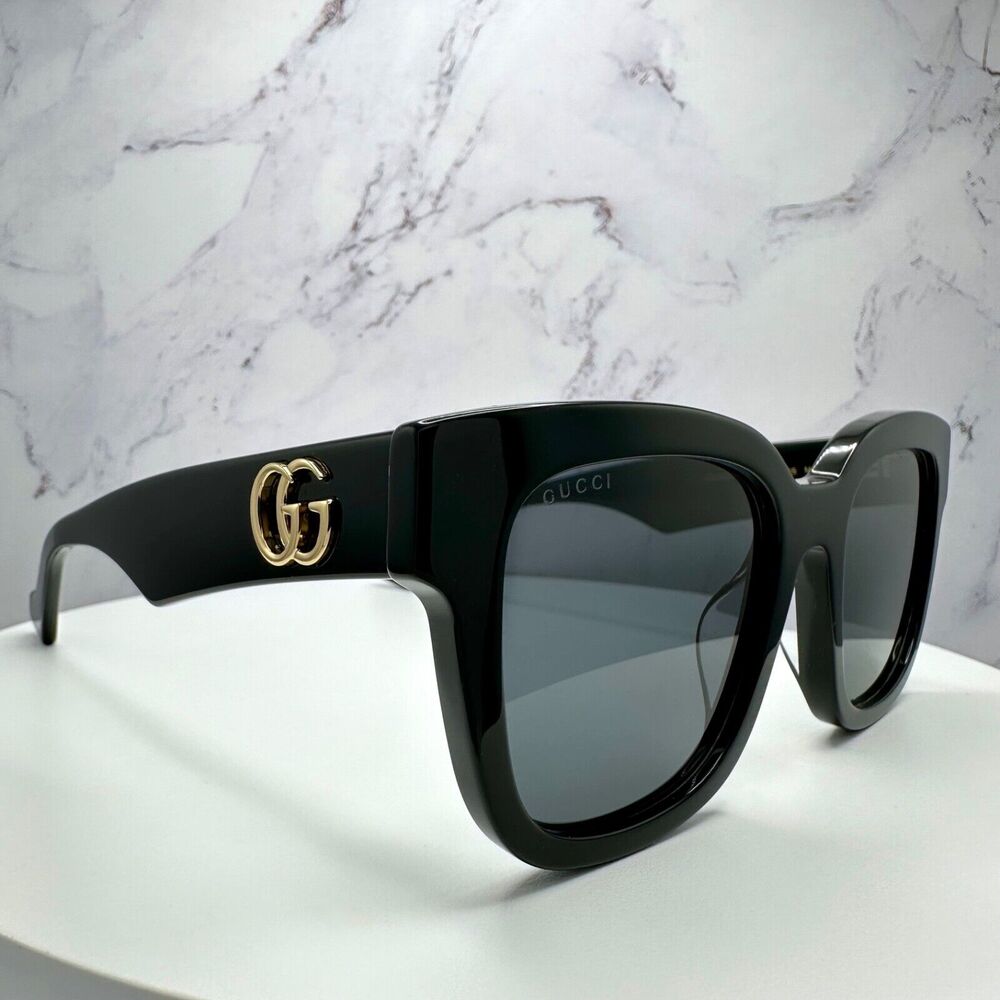 New Gucci Sunglasses Black Gold Square - Picture 13 of 16